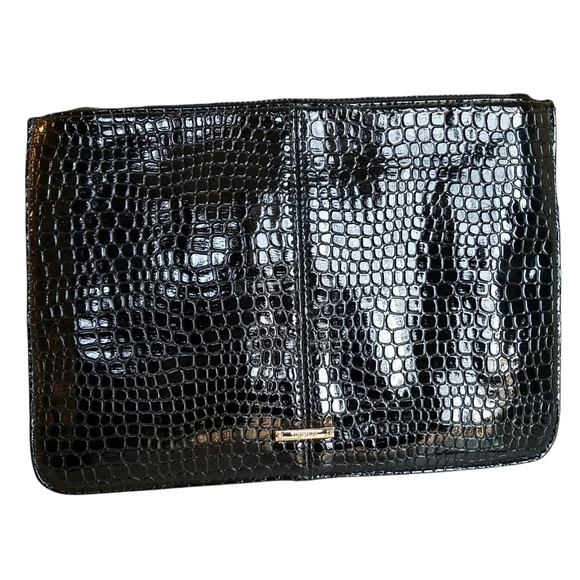 Topshop faux croc black clutch bag with chain - Picture 1 of 8